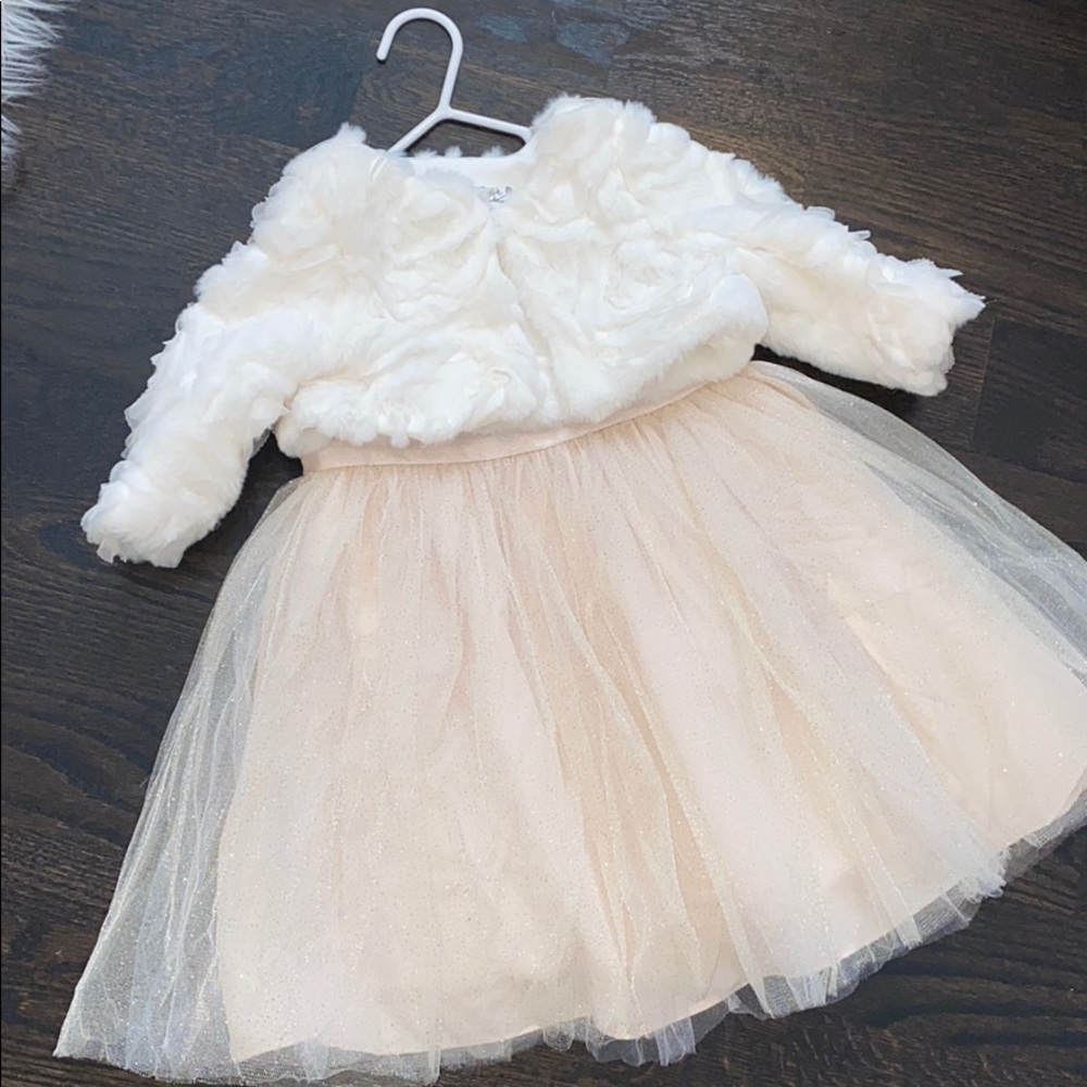 Pippa & Julie- Cream & Gold Dress w/ Shrug